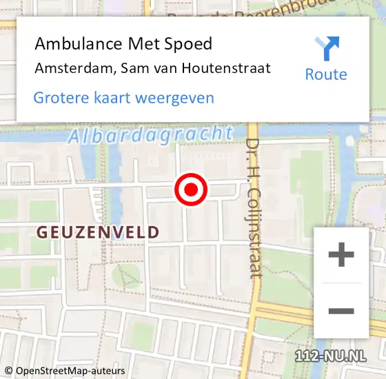 Locatie op kaart van de 112 melding: Ambulance Met Spoed Naar Amsterdam, Sam van Houtenstraat op 25 juni 2021 13:30
