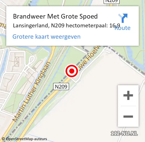Locatie op kaart van de 112 melding: Brandweer Met Grote Spoed Naar Lansingerland, N209 hectometerpaal: 16,9 op 25 juni 2021 13:50