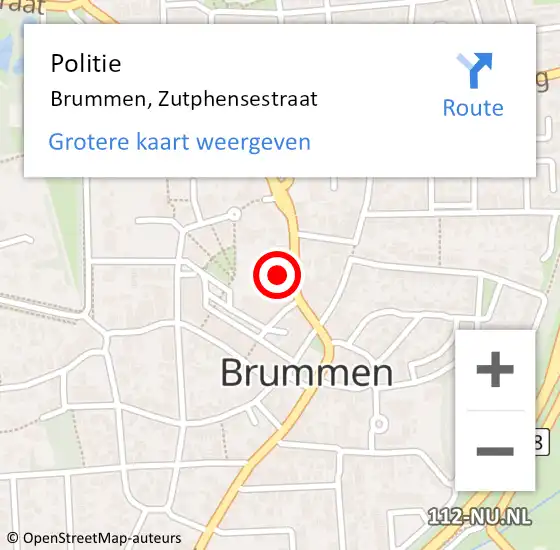 Locatie op kaart van de 112 melding: Politie Brummen, Zutphensestraat op 25 juni 2021 14:01