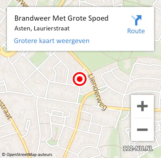 Locatie op kaart van de 112 melding: Brandweer Met Grote Spoed Naar Asten, Laurierstraat op 25 juni 2021 14:03