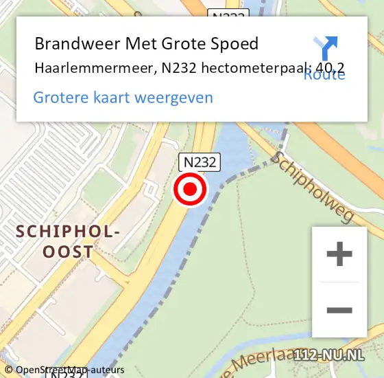Locatie op kaart van de 112 melding: Brandweer Met Grote Spoed Naar Haarlemmermeer, N232 hectometerpaal: 40,2 op 25 juni 2021 15:08