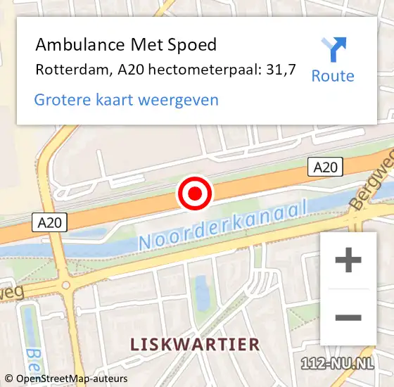 Locatie op kaart van de 112 melding: Ambulance Met Spoed Naar Rotterdam, A20 hectometerpaal: 31,7 op 25 juni 2021 15:13