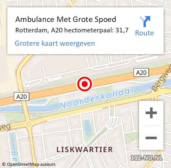 Locatie op kaart van de 112 melding: Ambulance Met Grote Spoed Naar Rotterdam, A20 hectometerpaal: 31,7 op 25 juni 2021 15:16