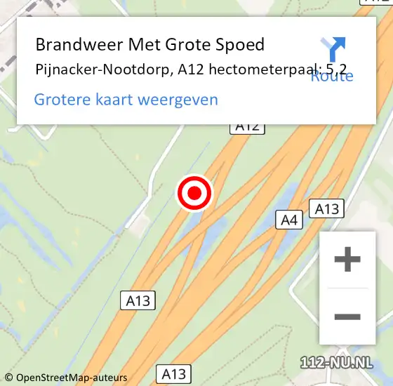 Locatie op kaart van de 112 melding: Brandweer Met Grote Spoed Naar Den Haag, A12 hectometerpaal: 5,2 op 25 juni 2021 15:17