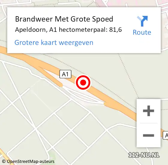 Locatie op kaart van de 112 melding: Brandweer Met Grote Spoed Naar Apeldoorn, A1 hectometerpaal: 81,6 op 25 juni 2021 15:41