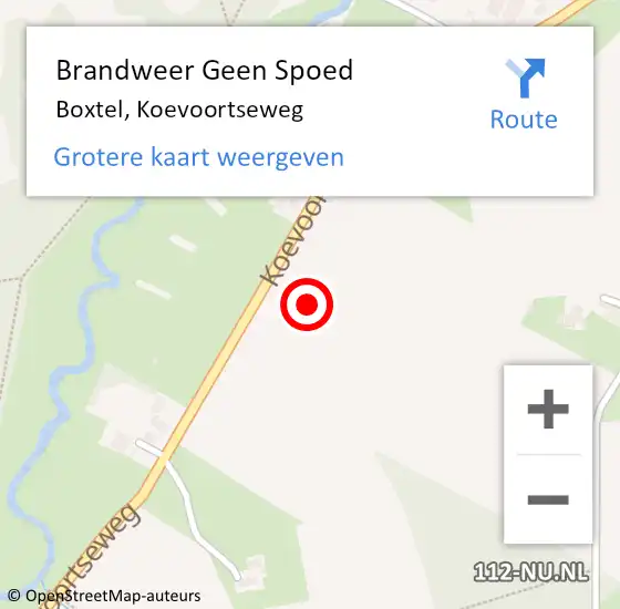 Locatie op kaart van de 112 melding: Brandweer Geen Spoed Naar Boxtel, Koevoortseweg op 25 juni 2021 16:32