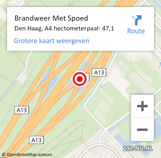 Locatie op kaart van de 112 melding: Brandweer Met Spoed Naar Den Haag, A4 hectometerpaal: 47,1 op 25 juni 2021 16:42