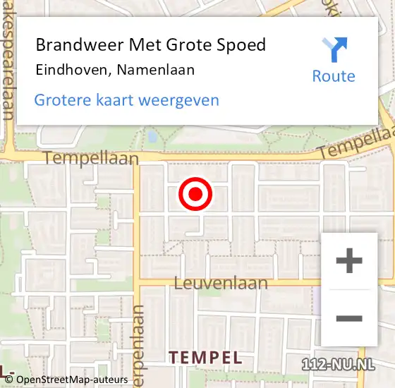 Locatie op kaart van de 112 melding: Brandweer Met Grote Spoed Naar Eindhoven, Namenlaan op 25 juni 2021 16:46