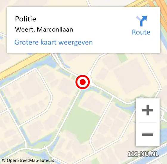 Locatie op kaart van de 112 melding: Politie Weert, Marconilaan op 25 juni 2021 16:59