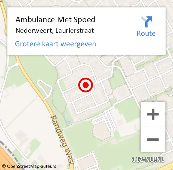 Locatie op kaart van de 112 melding: Ambulance Met Spoed Naar Nederweert, Laurierstraat op 25 juni 2021 17:00