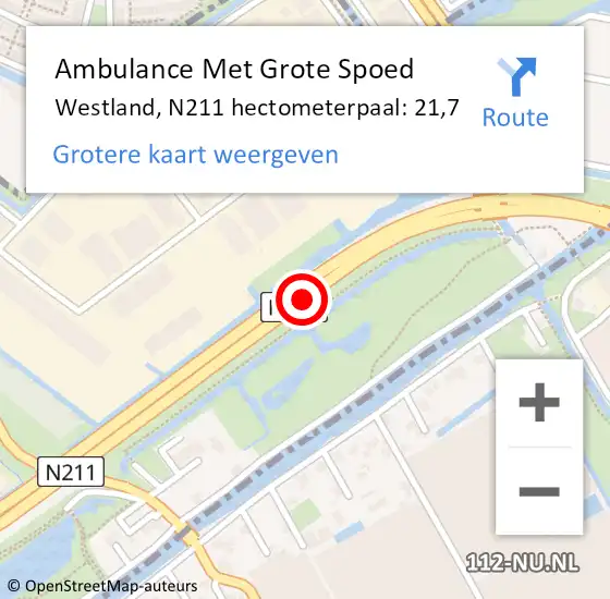 Locatie op kaart van de 112 melding: Ambulance Met Grote Spoed Naar Rijswijk, N211 hectometerpaal: 21,7 op 25 juni 2021 17:11