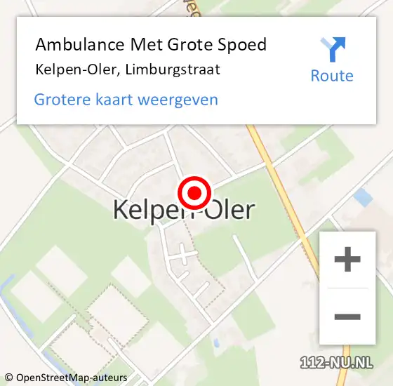 Locatie op kaart van de 112 melding: Ambulance Met Grote Spoed Naar Kelpen-Oler, Limburgstraat op 25 juni 2021 17:49