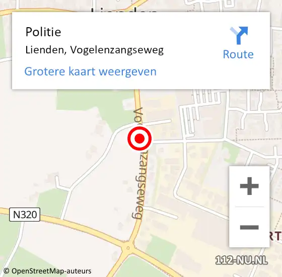 Locatie op kaart van de 112 melding: Politie Lienden, Vogelenzangseweg op 25 juni 2021 18:16