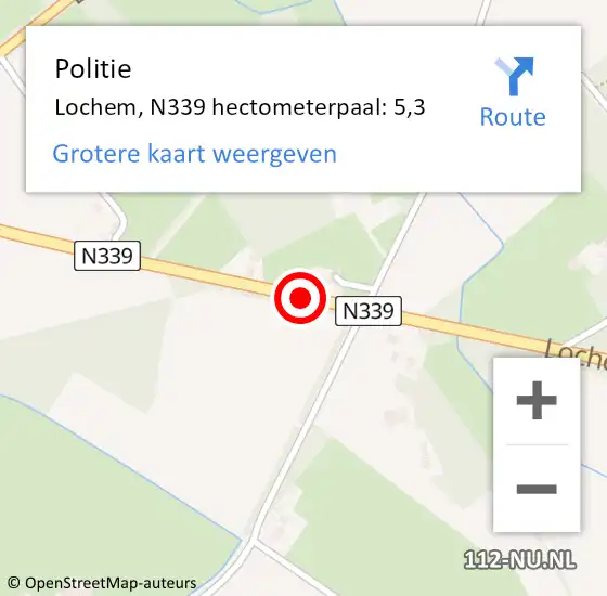 Locatie op kaart van de 112 melding: Politie Lochem, N339 hectometerpaal: 5,3 op 25 juni 2021 18:38