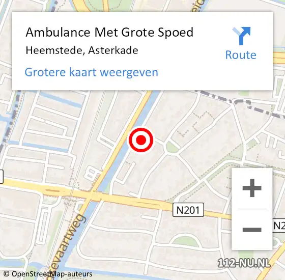 Locatie op kaart van de 112 melding: Ambulance Met Grote Spoed Naar Heemstede, Asterkade op 25 juni 2021 18:41