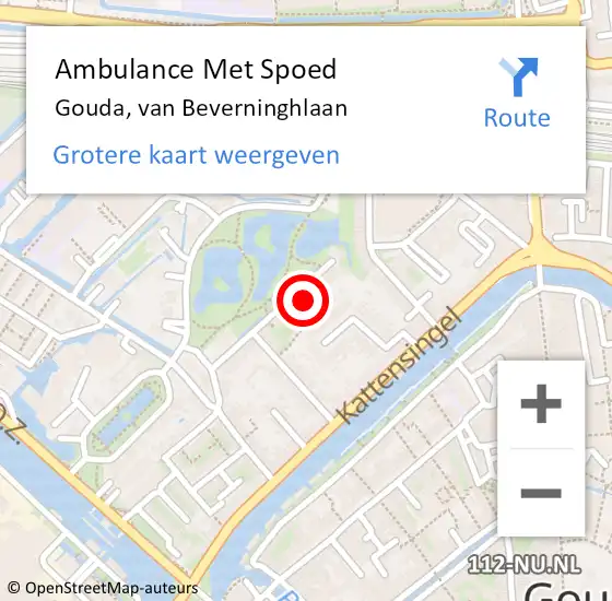 Locatie op kaart van de 112 melding: Ambulance Met Spoed Naar Gouda, van Beverninghlaan op 25 juni 2021 18:43