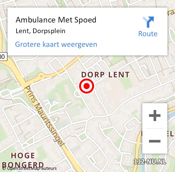 Locatie op kaart van de 112 melding: Ambulance Met Spoed Naar Lent, Dorpsplein op 25 juni 2021 18:55