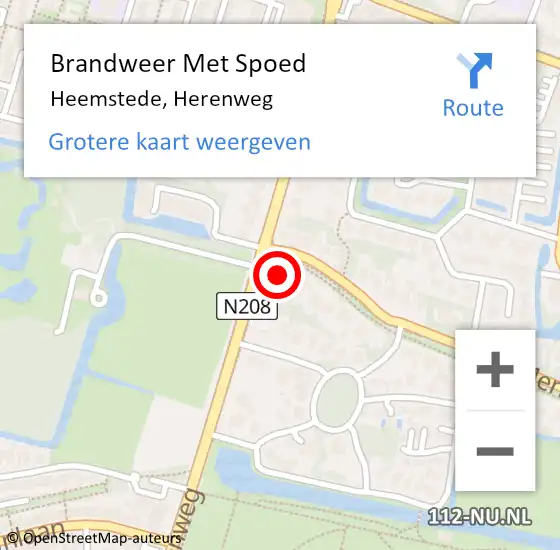 Locatie op kaart van de 112 melding: Brandweer Met Spoed Naar Heemstede, Herenweg op 25 juni 2021 19:10