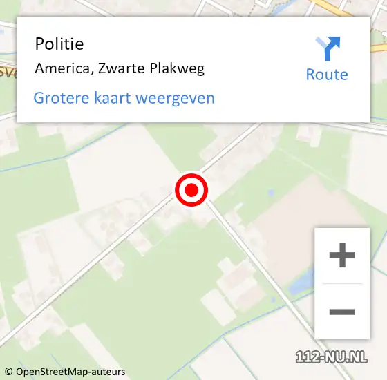 Locatie op kaart van de 112 melding: Politie America, Zwarte Plakweg op 25 juni 2021 19:28