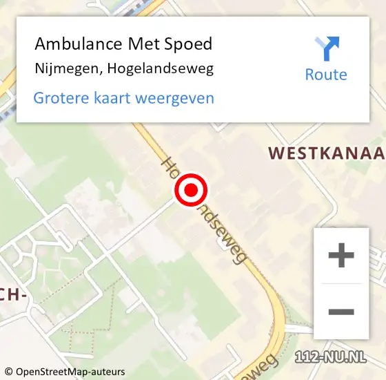 Locatie op kaart van de 112 melding: Ambulance Met Spoed Naar Nijmegen, Hogelandseweg op 25 juni 2021 19:52