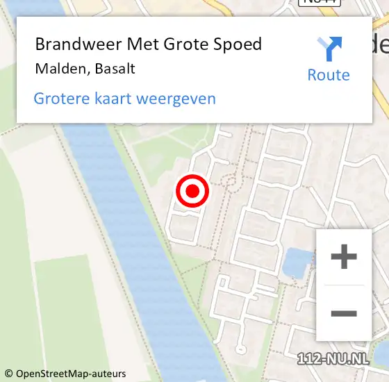 Locatie op kaart van de 112 melding: Brandweer Met Grote Spoed Naar Malden, Basalt op 25 juni 2021 20:10