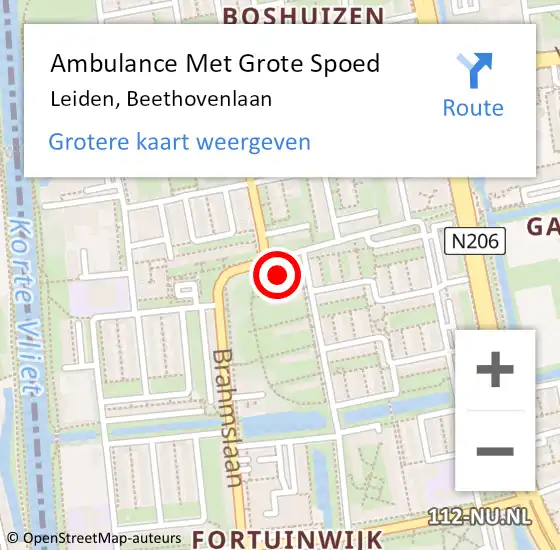 Locatie op kaart van de 112 melding: Ambulance Met Grote Spoed Naar Leiden, Beethovenlaan op 25 juni 2021 20:21