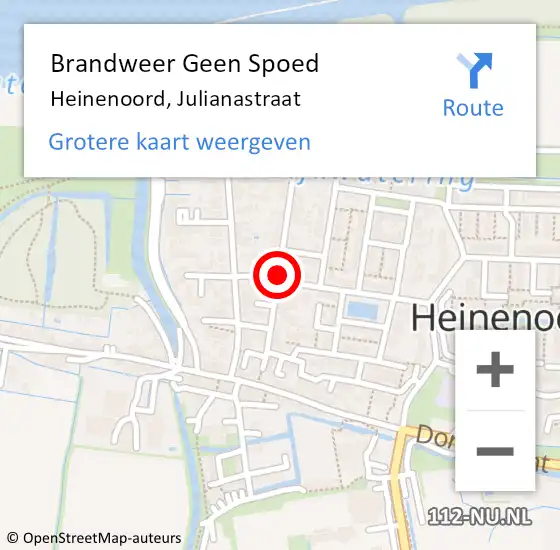 Locatie op kaart van de 112 melding: Brandweer Geen Spoed Naar Heinenoord, Julianastraat op 25 juni 2021 20:39