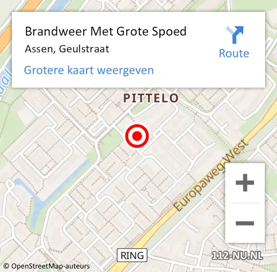 Locatie op kaart van de 112 melding: Brandweer Met Grote Spoed Naar Assen, Geulstraat op 25 juni 2021 20:58