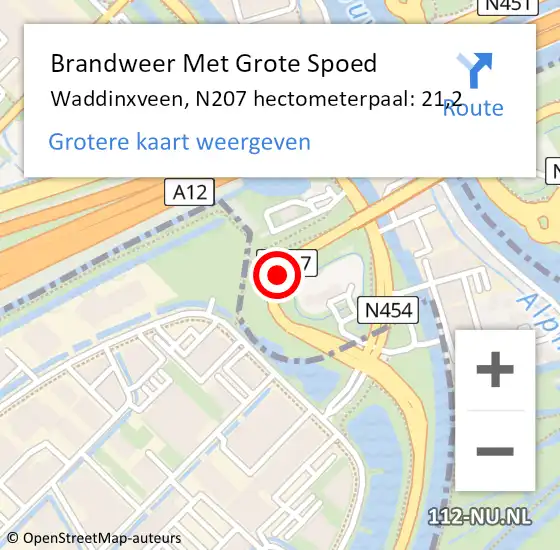 Locatie op kaart van de 112 melding: Brandweer Met Grote Spoed Naar Waddinxveen, N207 hectometerpaal: 21,2 op 25 juni 2021 21:10