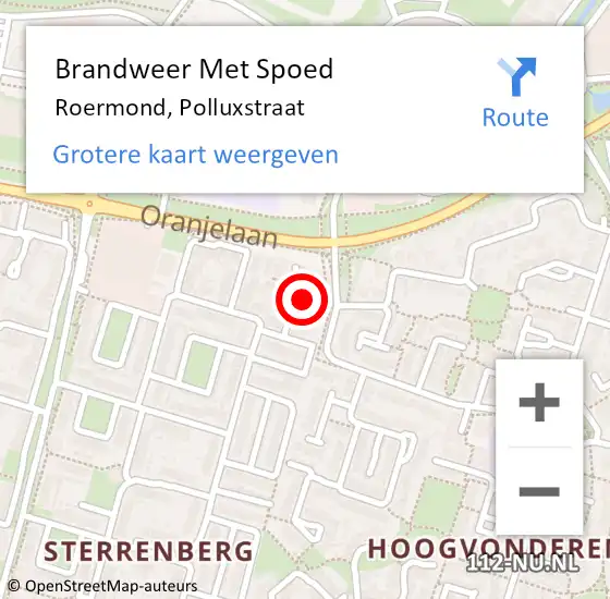 Locatie op kaart van de 112 melding: Brandweer Met Spoed Naar Roermond, Polluxstraat op 25 juni 2021 22:50