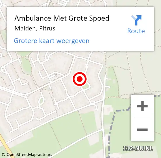 Locatie op kaart van de 112 melding: Ambulance Met Grote Spoed Naar Malden, Pitrus op 25 juni 2021 23:00