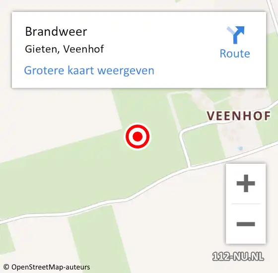 Locatie op kaart van de 112 melding: Brandweer Gieten, Veenhof op 25 juni 2021 23:35