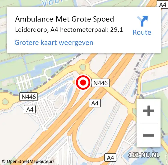 Locatie op kaart van de 112 melding: Ambulance Met Grote Spoed Naar Leiderdorp, A4 hectometerpaal: 29,1 op 26 juni 2021 00:09