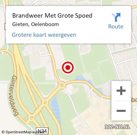 Locatie op kaart van de 112 melding: Brandweer Met Grote Spoed Naar Gieten, Oelenboom op 26 juni 2021 00:50