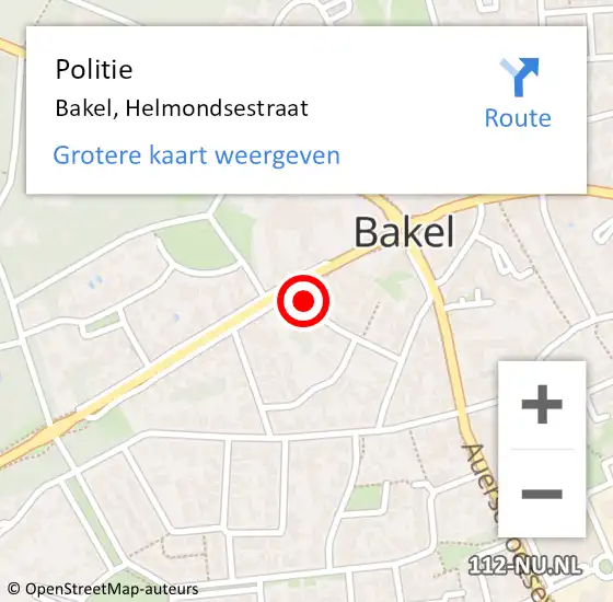 Locatie op kaart van de 112 melding: Politie Bakel, Helmondsestraat op 26 juni 2021 00:55