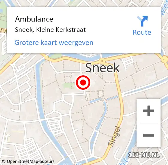 Locatie op kaart van de 112 melding: Ambulance Sneek, Kleine Kerkstraat op 26 juni 2021 00:56