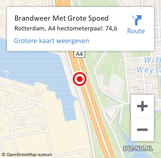 Locatie op kaart van de 112 melding: Brandweer Met Grote Spoed Naar Rotterdam, A4 hectometerpaal: 74,6 op 26 juni 2021 01:01