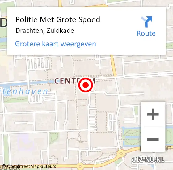 Locatie op kaart van de 112 melding: Politie Met Grote Spoed Naar Drachten, Zuidkade op 26 juni 2021 02:22