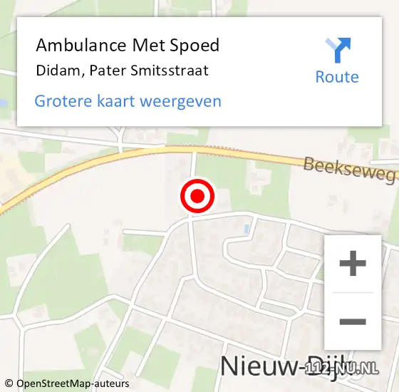 Locatie op kaart van de 112 melding: Ambulance Met Spoed Naar Didam, Pater Smitsstraat op 26 juni 2021 02:57