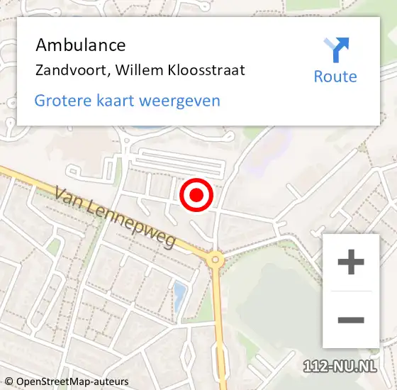 Locatie op kaart van de 112 melding: Ambulance Zandvoort, Willem Kloosstraat op 26 juni 2021 03:25