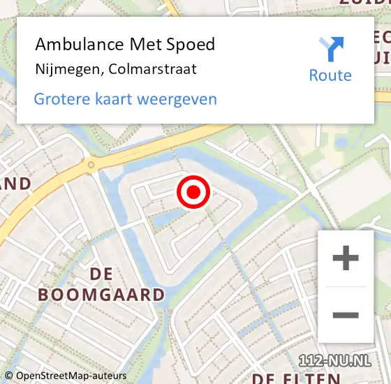 Locatie op kaart van de 112 melding: Ambulance Met Spoed Naar Nijmegen, Colmarstraat op 26 juni 2021 07:52