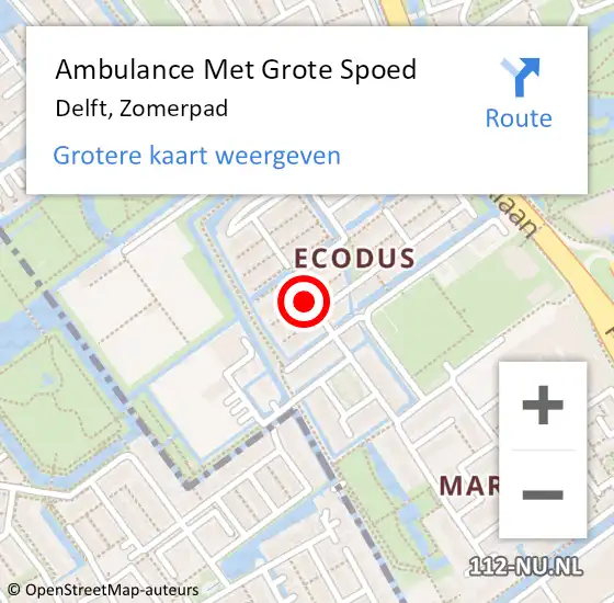 Locatie op kaart van de 112 melding: Ambulance Met Grote Spoed Naar Delft, Zomerpad op 26 juni 2021 08:01