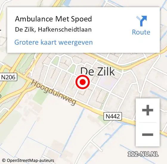 Locatie op kaart van de 112 melding: Ambulance Met Spoed Naar De Zilk, Hafkenscheidtlaan op 26 juni 2021 08:12