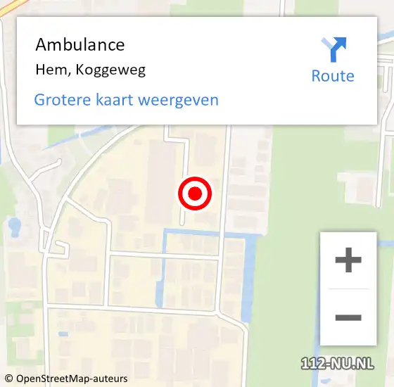 Locatie op kaart van de 112 melding: Ambulance Hem, Koggeweg op 26 juni 2021 08:53