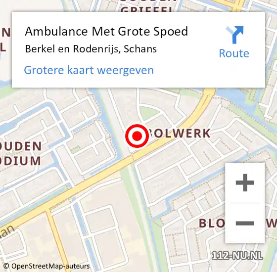 Locatie op kaart van de 112 melding: Ambulance Met Grote Spoed Naar Berkel en Rodenrijs, Schans op 26 juni 2021 09:09