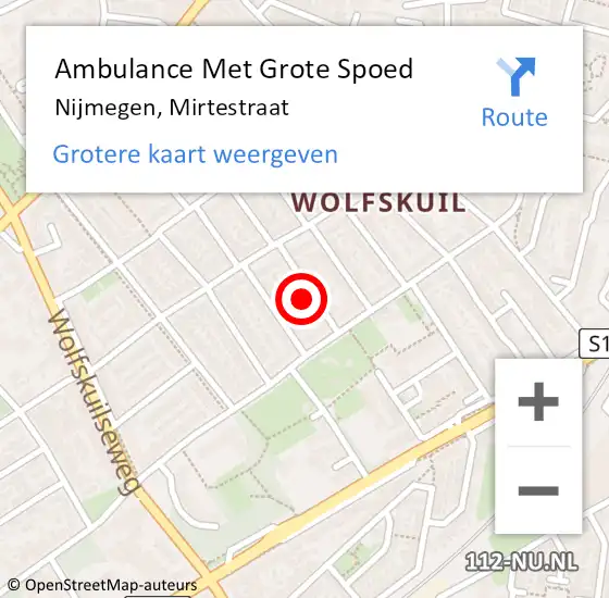 Locatie op kaart van de 112 melding: Ambulance Met Grote Spoed Naar Nijmegen, Mirtestraat op 26 juni 2021 09:22