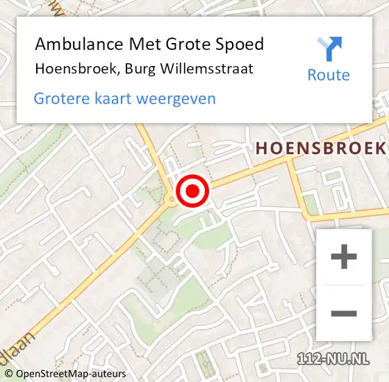 Locatie op kaart van de 112 melding: Ambulance Met Grote Spoed Naar Hoensbroek, Burg Willemsstraat op 14 juni 2014 12:13