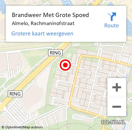 Locatie op kaart van de 112 melding: Brandweer Met Grote Spoed Naar Almelo, Rachmaninofstraat op 26 juni 2021 09:42