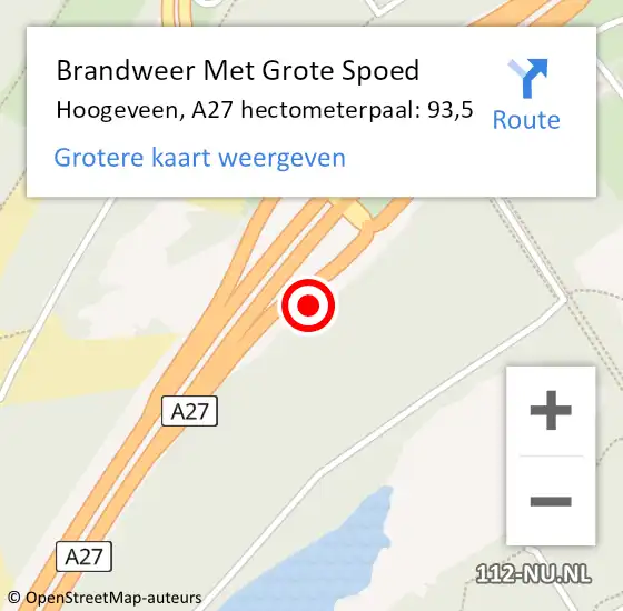 Locatie op kaart van de 112 melding: Brandweer Met Grote Spoed Naar Hoogeveen, A27 hectometerpaal: 93,5 op 26 juni 2021 09:54