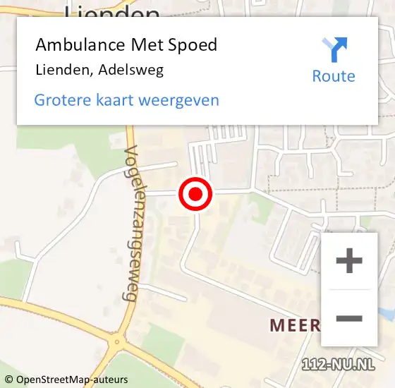 Locatie op kaart van de 112 melding: Ambulance Met Spoed Naar Lienden, Adelsweg op 26 juni 2021 10:33